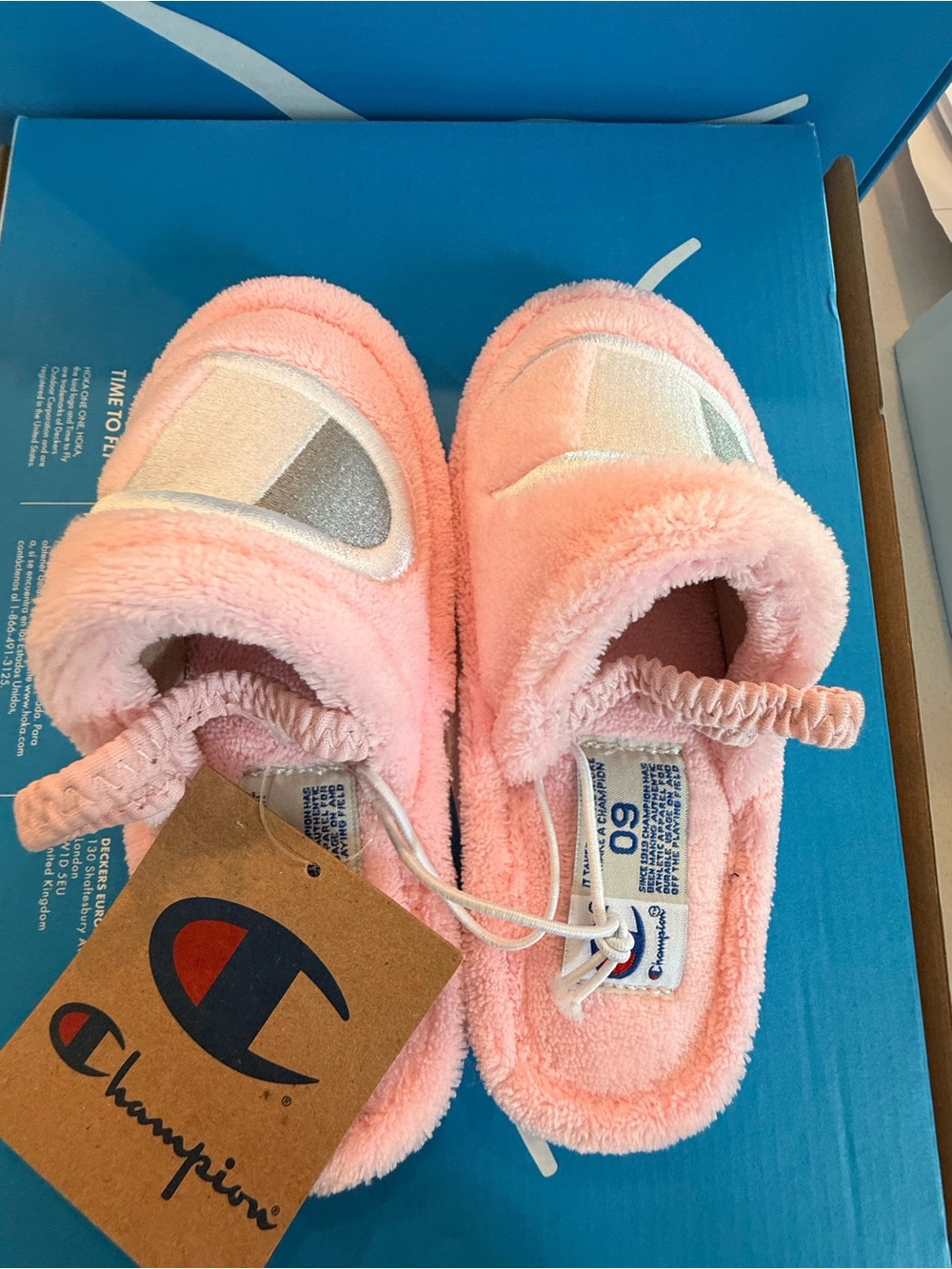 Champion Pink Plush Kids Slippers with Silver Accents NIB